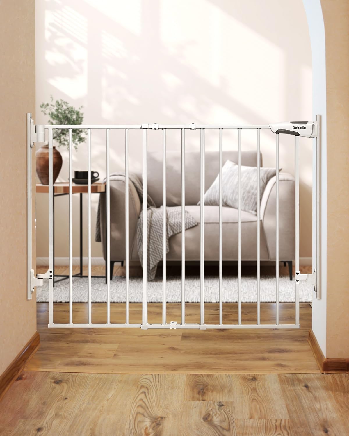 Babelio 29.7-46.5" No Bottom Bar Baby/Dog Gate for Stairs, House and Doorways, Auto Close Safety Pet Gates with Large Walk Thru Door, Hardware Mount, Black