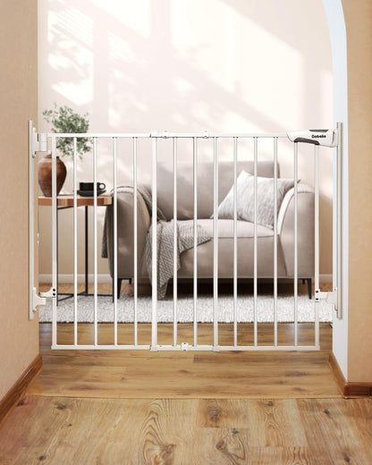 Babelio 29.7-46.5" No Bottom Bar Baby/Dog Gate for Stairs, House and Doorways, Auto Close Safety Pet Gates with Large Walk Thru Door, Hardware Mount, Black