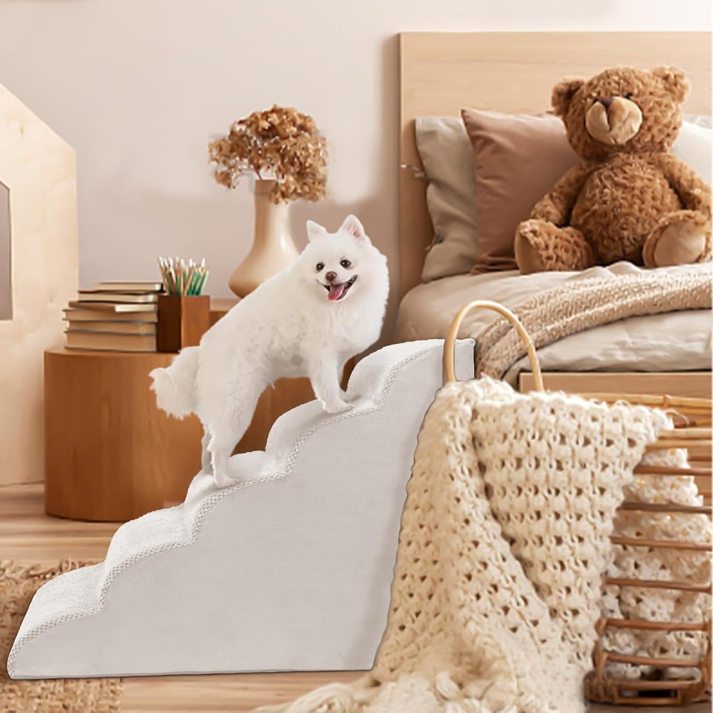 Dog Stairs for Small Dogs, 3 Tiers High Density Foam Dog Ramp, Extra Wide Non-Slip Pet Steps for High Beds Or Couch, Soft Foam Doggie Ladder for Dogs Injured, Older Pets, Small Cats