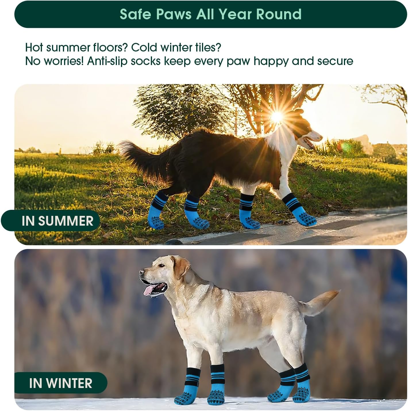 Kuoser Non Slip Dog Socks for Hardwood Floors, 4Pack Anti-Slip Dog Grippy Socks to Prevent Licking Paws, Dogs Booties Paw Protectors with Double-Sided Traction for Small Medium Large Senior Dogs, XS