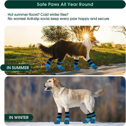 Kuoser Non Slip Dog Socks for Hardwood Floors, 4Pack Anti-Slip Dog Grippy Socks to Prevent Licking Paws, Dogs Booties Paw Protectors with Double-Sided Traction for Small Medium Large Senior Dogs, XS