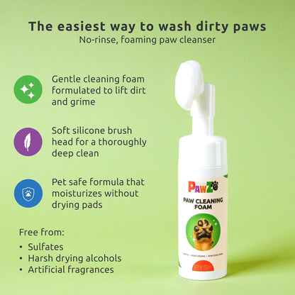 Protex PawZ No-Rinse Foaming Paw Cleanser for Dogs - Moisturizing, Fragrance-Free with Silicone Brush