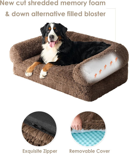 EHEYCIGA Foldable XXL Dog Bed for Large Sized Dog, 54"x38"x7.5" Faux Fur Fluffy Pet Couch Bed, Orthopedic Calming Memory Foam Big Pet Bed, Washable Pet Sofa Bed with Non-Slip Bottom, Dark Grey