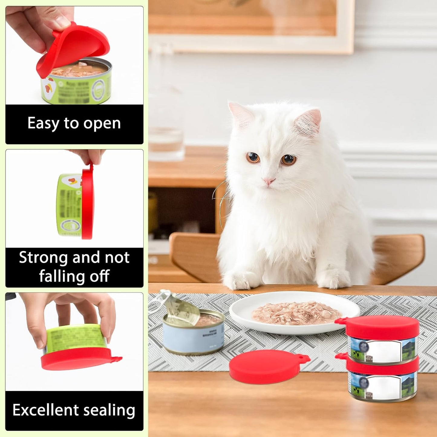 PINE & LINEN 4 Pcs 2.5inch Durable Pet Can Lids, Silicone Small Pet Can Covers Waterproof Cat Food Cans Lids for 3 oz Cat Food Cans（Yellow+Red+Pink+Blue）