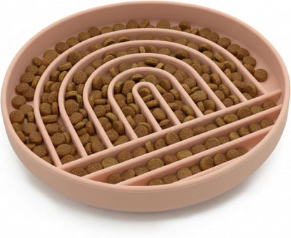 Should We Go? Slow Feeder for Dogs & Puppies, The Slowdown Bowl Silicone Slow Eating, Modern Lick Mat Design, Reduces Gulping, Fits 2 Cups, 7.5” Across x 1.5” Tall, Mealtime Challenge, Medium-Blush
