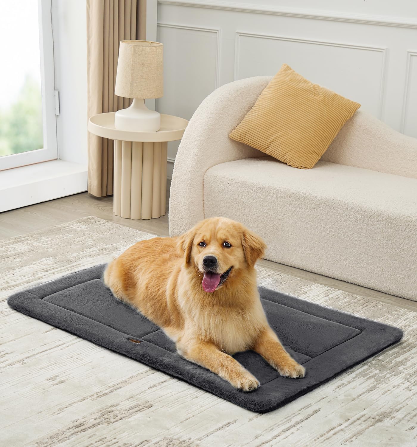 Made4Pets Dog Crate Pad Bed for Medium Large Dogs, Washable & Reversible, Anti-Slip Kennel Mat for Cozy Sleeping, Soft Fluffy Dog Bed for Indoor & Outdoor Use, 35"x23", Gray