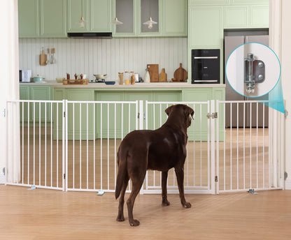 No Pawblems Free Standing Dog Gate with Door, 30'' Tall Foldable Dog Fence for Indoor & Outdoor, Up to 78 Inch Extra Wide Puppy Gate for Stairs, Hallways, Doorways, Deck, Yard (Black, 3 Panels)
