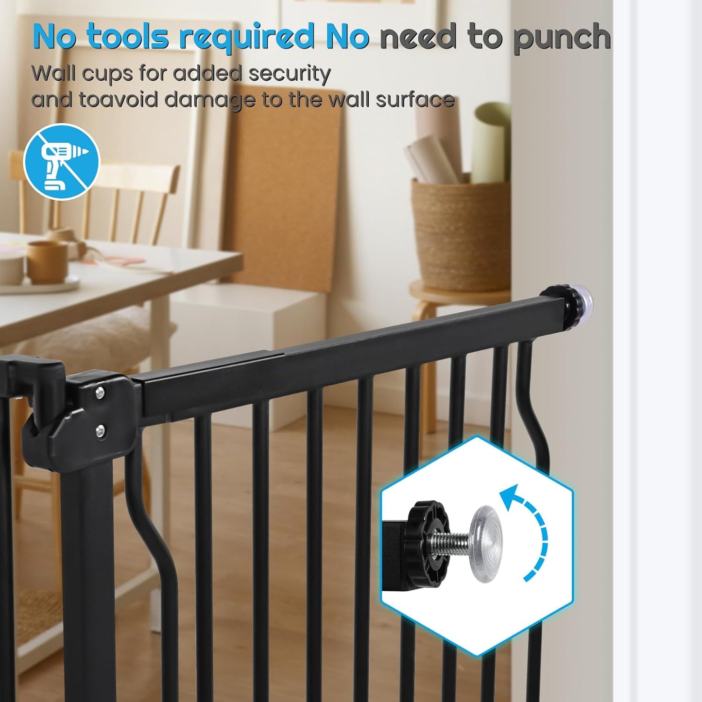 Extra Wide Baby Gate for Stairs Doorways with Door, 30" Tall 57.1-66.5" Wide Easy Install Dog Gate Indoor, Safety Metal Pressure Mounted Pet Gate with Walk-Thru Auto Close for the House, Black