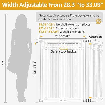 78.8" Extra Tall Cat Gate, 28.3-33" Wide Tall Dog Gate for Doorways/Hallways, NO Drilling Pressure Mounted Pet Gate for Stairs, Kitchen (Black)