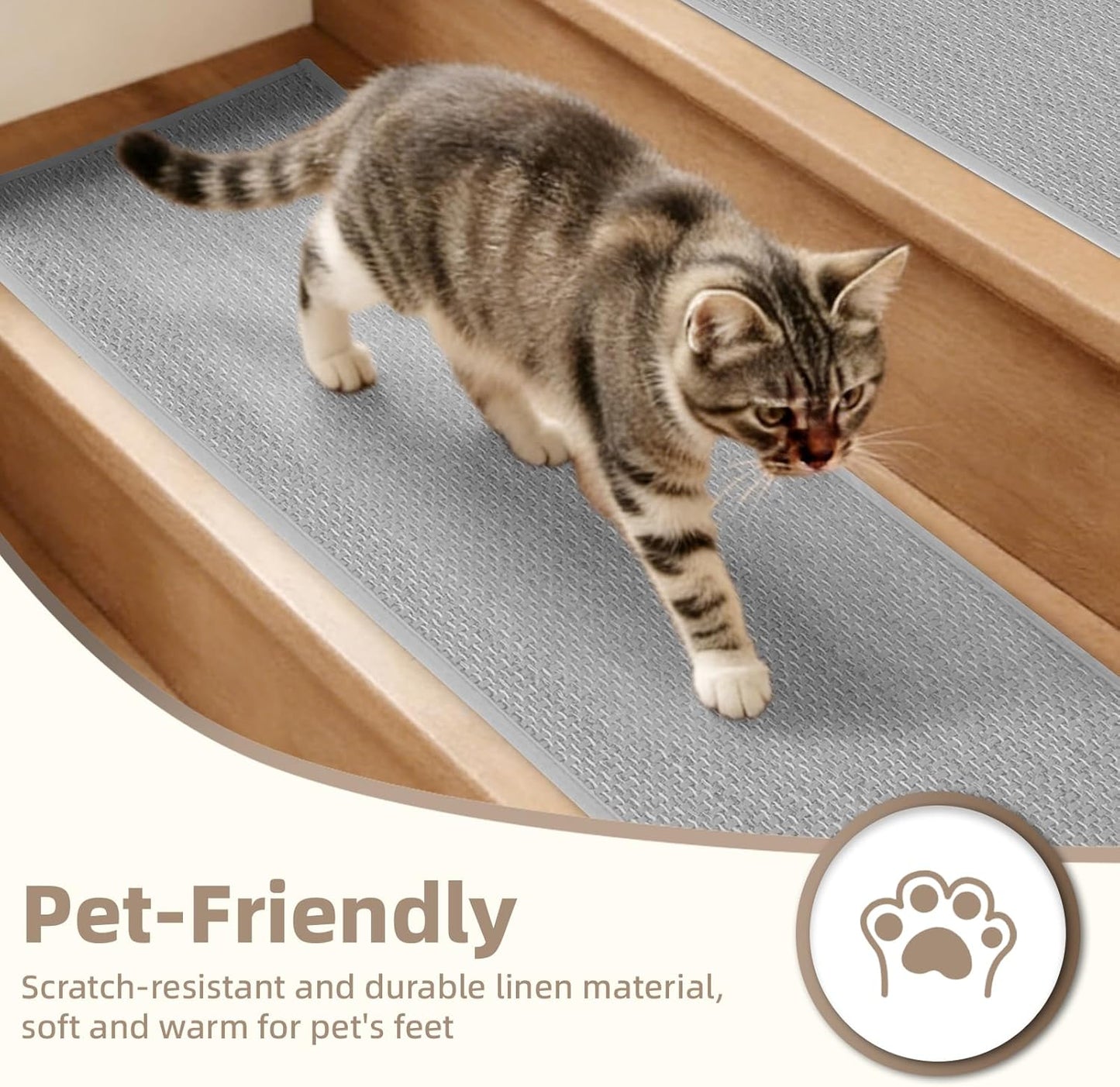 Art3d Stair Treads for Wooden Steps 15Pcs, 8" X 30" X 0.3" Non Slip Stair Runner Rugs with Reusable Adhesive for Elders Kids and Dogs, Washable Peel and Stick Stair Treads Carpet, Gray