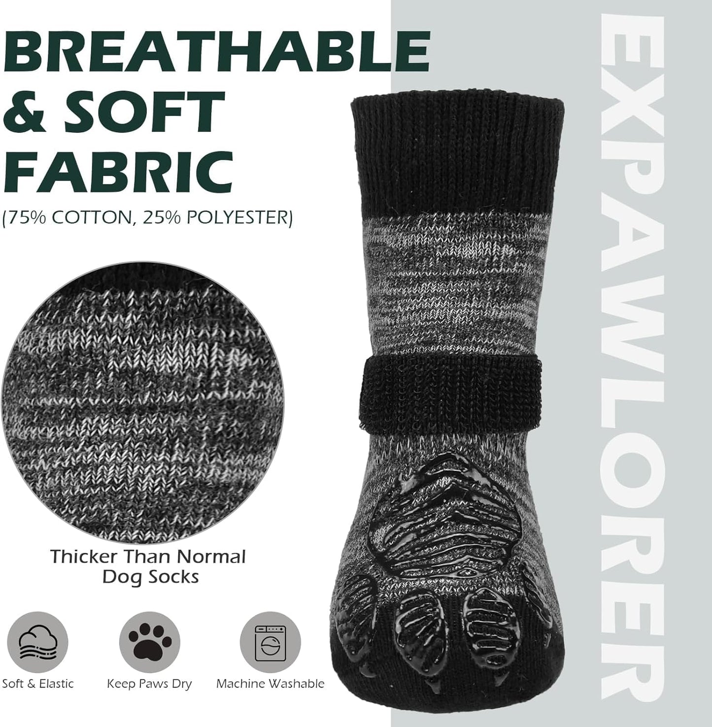 EXPAWLORER Anti Slip Dog Socks to Prevent Licking Paws, Dog Shoes for Hot Pavement Walk, Dog Booties for Hardwood Floors, Dog Boots & Paw Protectors with Grippers for Small Medium Large Senior Dogs M