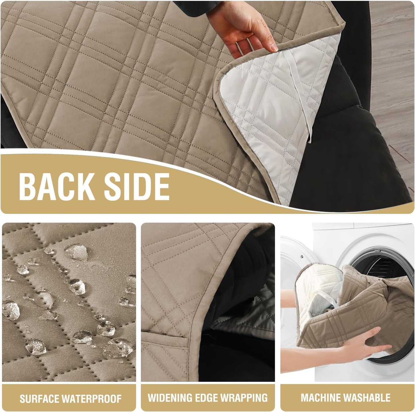 H.VERSAILTEX 100% Waterproof Slipcovers for Couches and Sofas Modern Pet Couch Cover Thick Soft Furniture Protector with Elastic Straps(Sofa, Lily Pad/Beige)