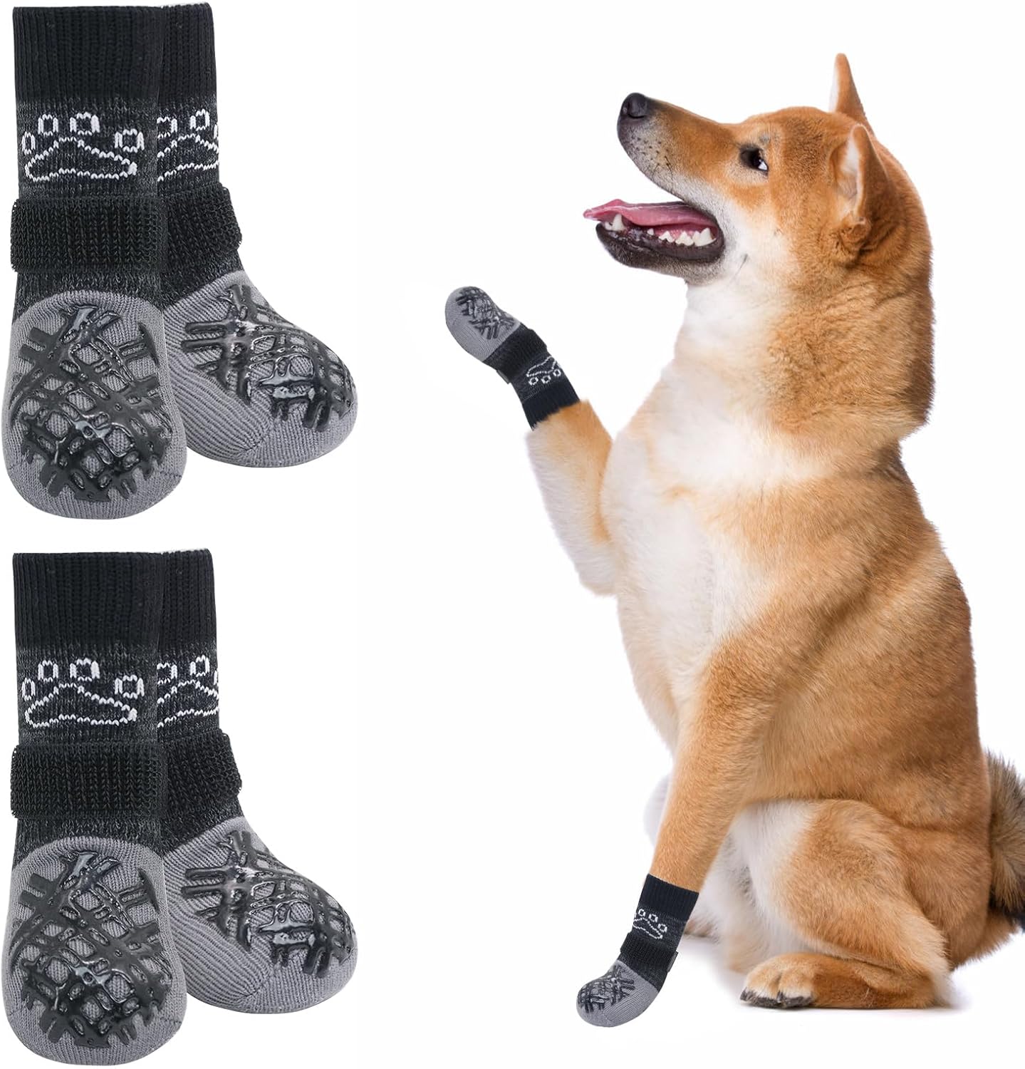 BEAUTYZOO Dog Socks to Prevent Licking Paws -Dog Shoes for Hot Pavement & Hardwood Floors Anti Slip, Traction Control Boots & Paw Protectors with Double Side Grips for Small Medium Large Senior Dogs