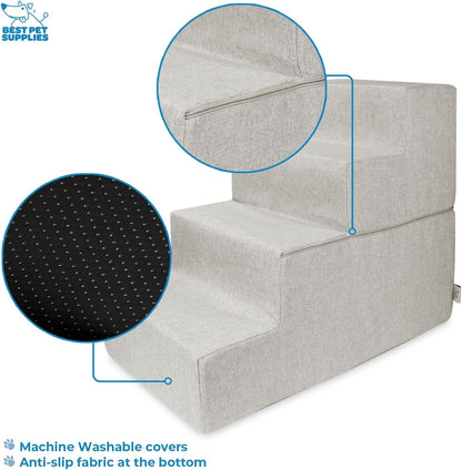 Best Pet Supplies Dog Stairs & Steps - Foam Steps for Small Dogs & Cats, Non-Slip Indoor Balanced Pet Step Support, Dog Ramp, No Assembly, Ash Gray Linen, 2-Step (12-inch Height)