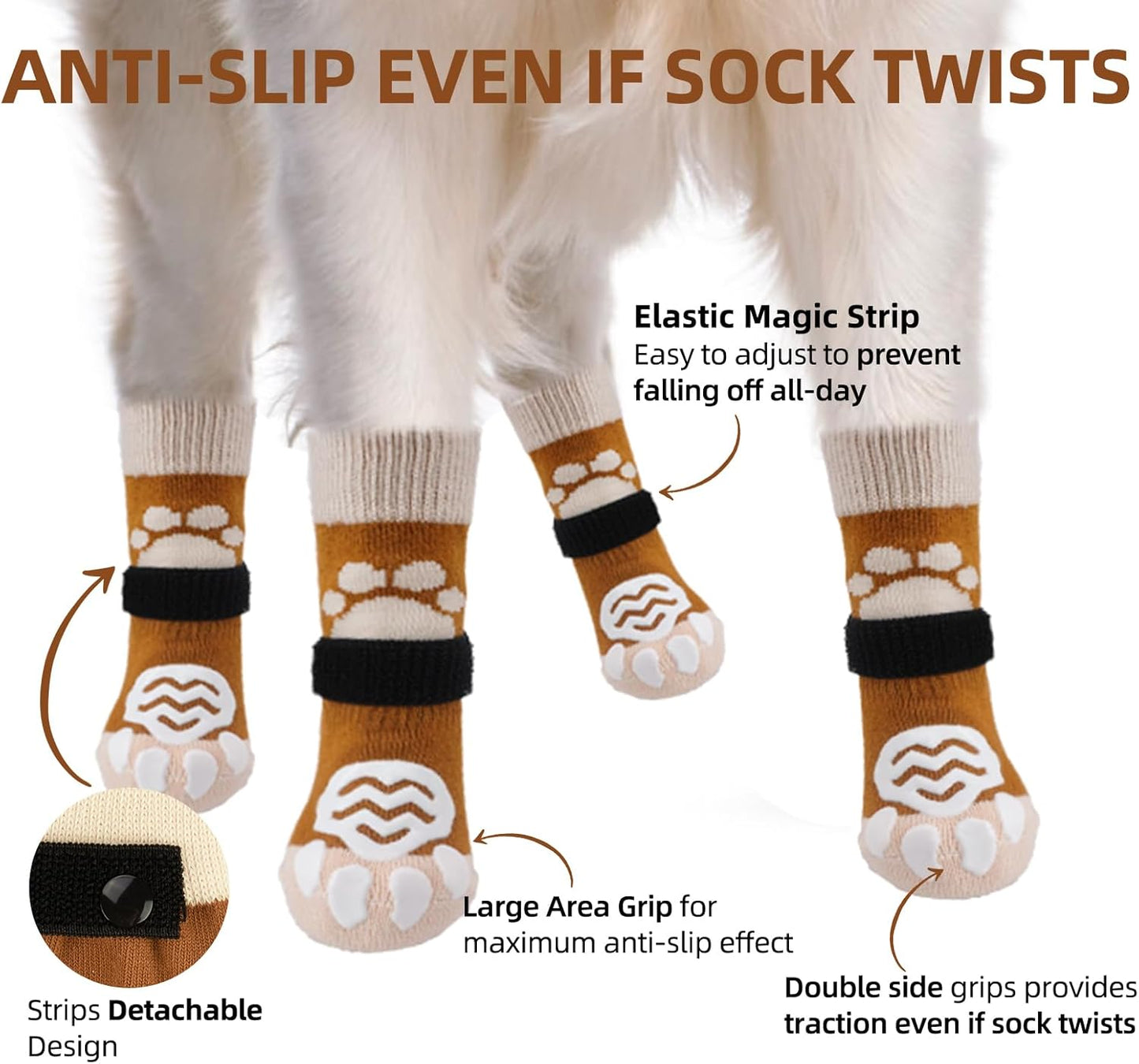 PUPTECK Anti Slip Dog Socks with Double Grippers for Hardwood Floors, Shoes for Hot/Cold Pavement, Boots & Paws Protectors to Prevent Licking, Traction Booties for Senior Small Large Dogs