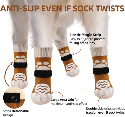 PUPTECK Anti Slip Dog Socks with Double Grippers for Hardwood Floors, Shoes for Hot/Cold Pavement, Boots & Paws Protectors to Prevent Licking, Traction Booties for Senior Small Large Dogs