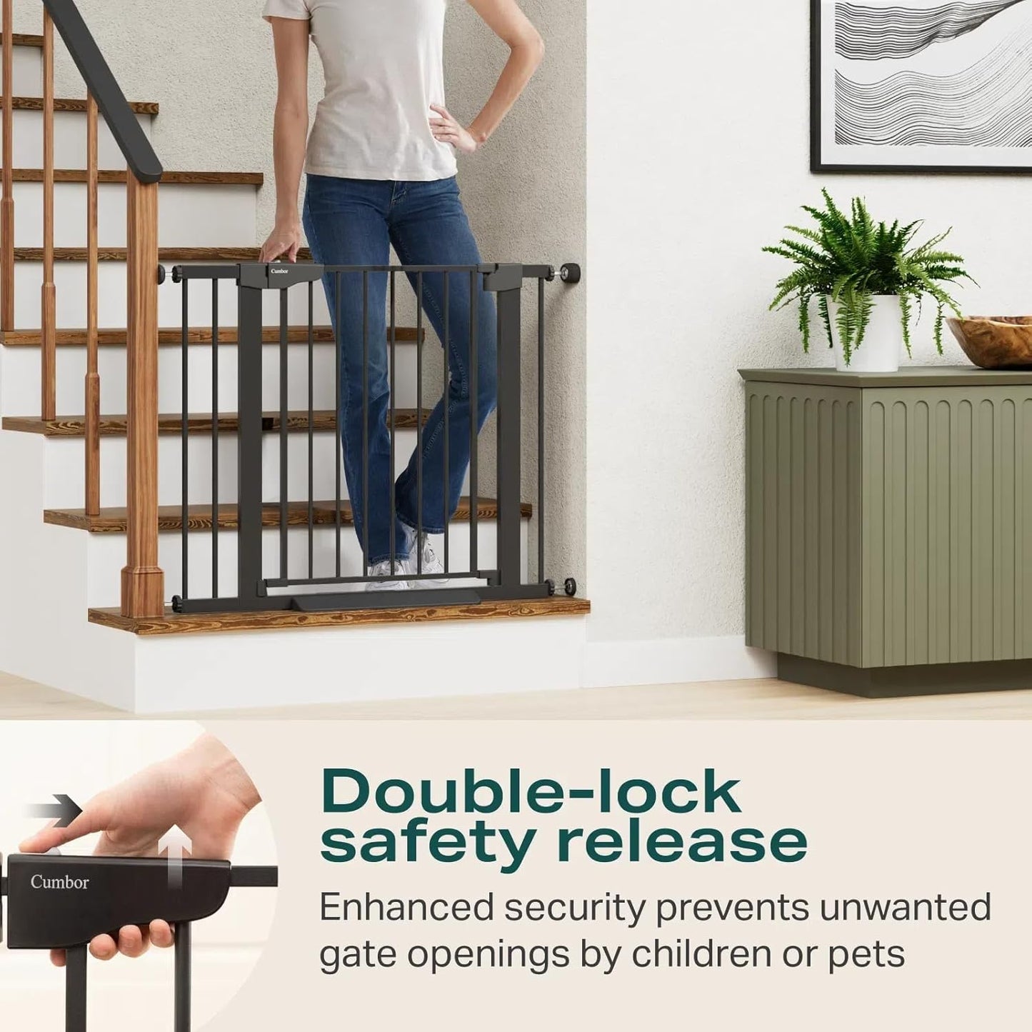 Cumbor 36.6-64" Extra Wide Baby Gate for Stairs, Dog Gates for Doorways, Auto-Close Pet Gate Indoor, Pressure Mounted Walk Through Safety Child Gate for Kids Toddler, Tall Pet Puppy Fence Gate, Brown
