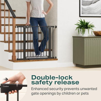 Cumbor 36.6-64" Extra Wide Baby Gate for Stairs, Dog Gates for Doorways, Auto-Close Pet Gate Indoor, Pressure Mounted Walk Through Safety Child Gate for Kids Toddler, Tall Pet Puppy Fence Gate, Brown