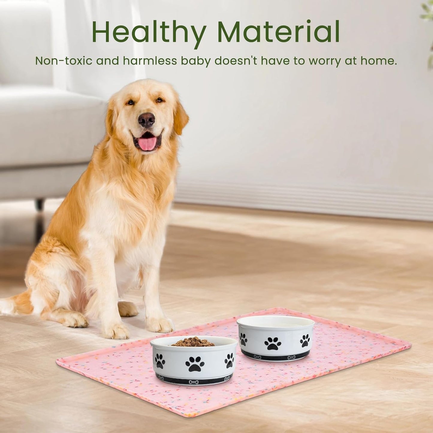 Ptlom Pet Placemat for Dog and Cat, Mat for Prevent Food and Water Overflow, Suitable for Small, Medium and Big Pet, 18" 12", Grey, Silicone