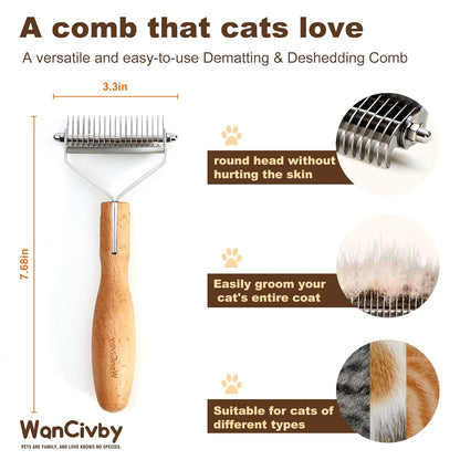 Undercoat Rake Pet Brush with Square Handle, Premium Dematting Comb & Cat Dog Shedding Tool, Efficient Grooming Brush for Detangling Mats & Loose Fur, Ideal for Large Medium Small Dogs and Cats