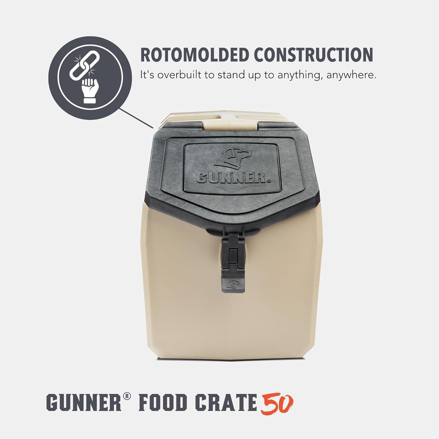 GUNNER 50 lbs Dog Food Storage Container - Waterproof & Airtight Pet Food Bin - Multi-Purpose Container for Dry Food, Corn, Chicken Feed, Treats, Bird Seed, & More - Gunmetal