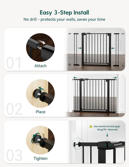 Babelio 29-55 Inch Extra Wide Baby/Dog Gate, PressGuard P7, Metal Auto Close, Pressure Mounted Pet Door for Doorways, NO Need Tools and Drilling, with Wall Cups, White