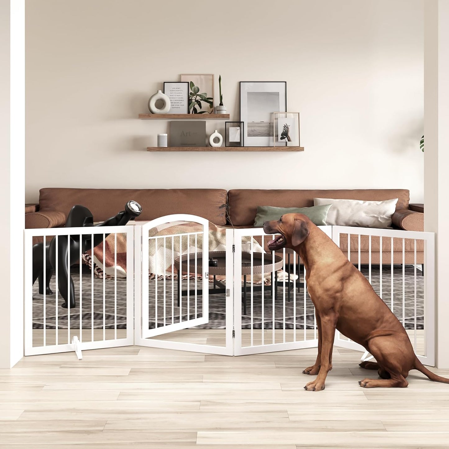 JSB 72-inch Extra Wide 28-inch Tall Dog gate, Freestanding Pet Gate for Halls, Stairs & Home, Pet Puppy Safety Dog Fence with 2PCS Support Feet (Black)