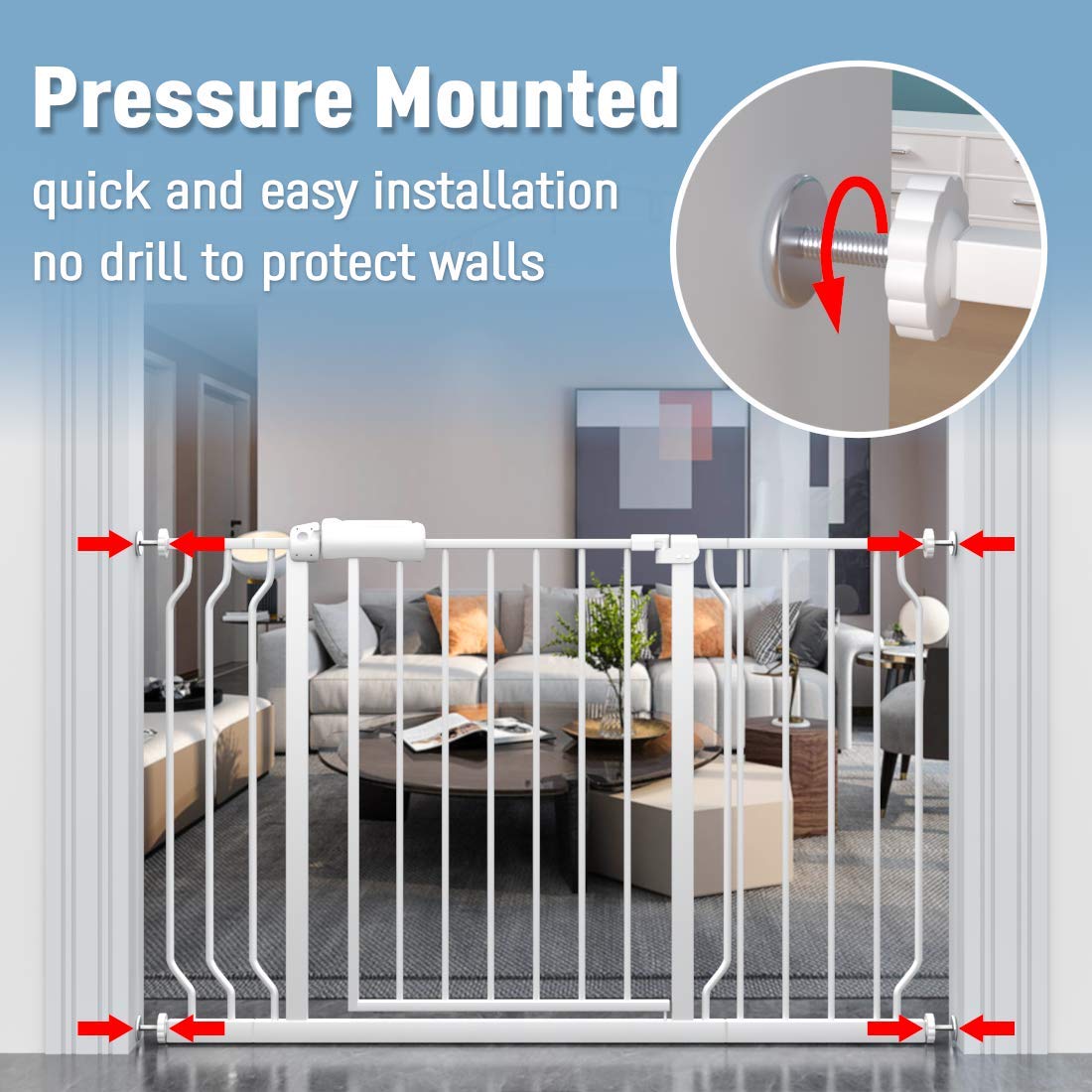 ALLAIBB Extra Wide Pressure Mount Baby Gate Auto Close Metal Child Dog Pet Safety Gates with Walk Through for Stairs,Doorways,Kitchen and Living Room (62.02-66.93"/158-170cm)
