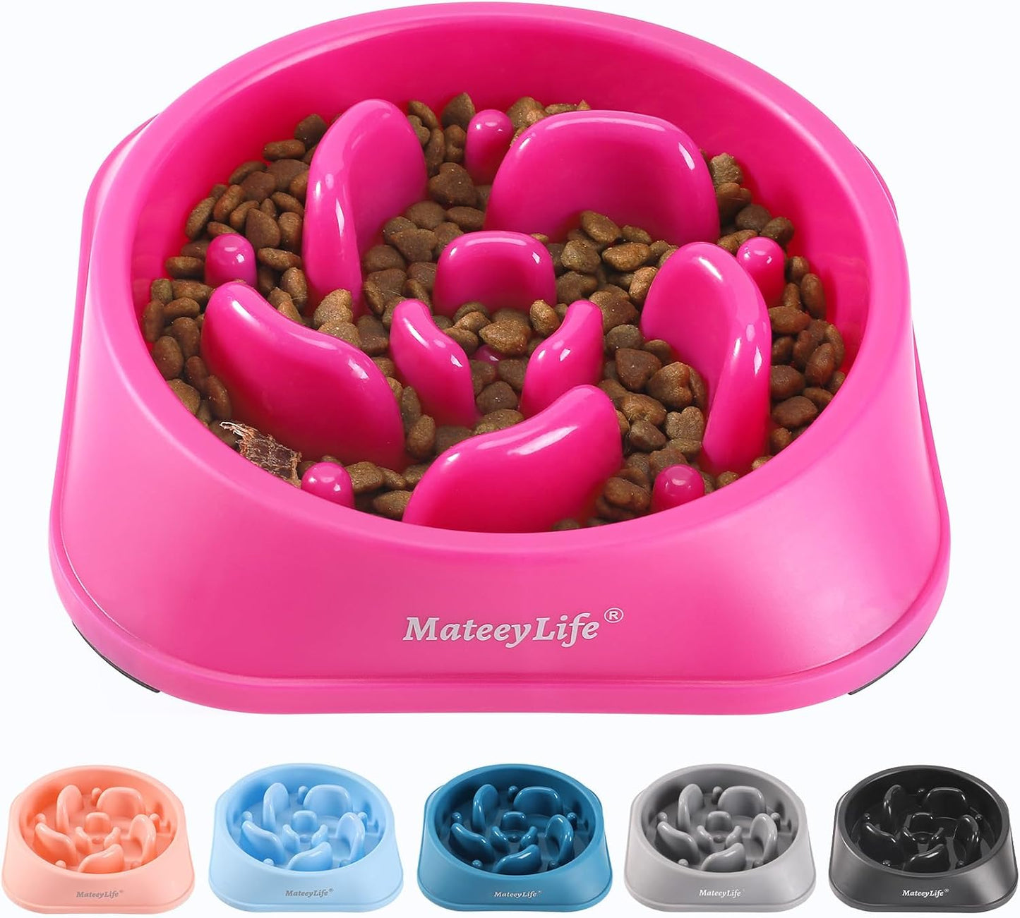 MateeyLife Slow Feeder Dog Bowls 2PCS, Anti-Choking Puzzle Dog Food Bowls, Anti-Slip Interactive Feeding Slow Down Eating, Bloat Stop Maze Dishes for Medium Breeds Pink&Purple