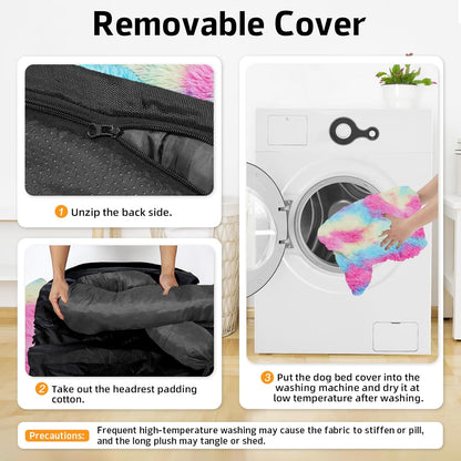 Calming Dog Bed Fluffy Plush Dog Mat for Furniture Protector with Removable Washable Cover for Large Medium Small Dogs and Cats (Large, Light Grey)