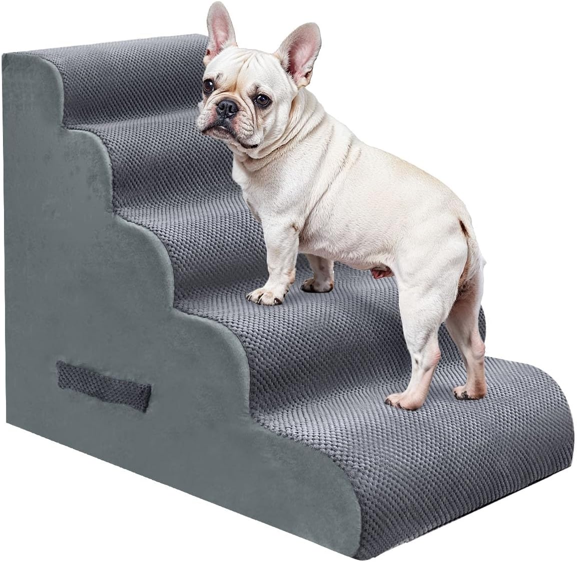 PAWSCRAT Pet Stairs for Dogs 4-Step, 19.6" H Pet Stairs for High Bed, Couch Sofa & Chair, 30D Material Soft Foam Dog Steps with Non-Slip Bottom Surface Removable Washable Cover, Grey