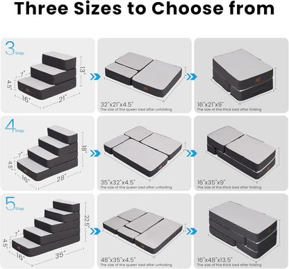 Garnpet 4-Step Adjustable Dog Stairs for Beds, Dog Steps for Small Dogs and Cats, Foldable Pet Stairs for Bed Climbing, Non-Slip Pet Step Indoor, Grey