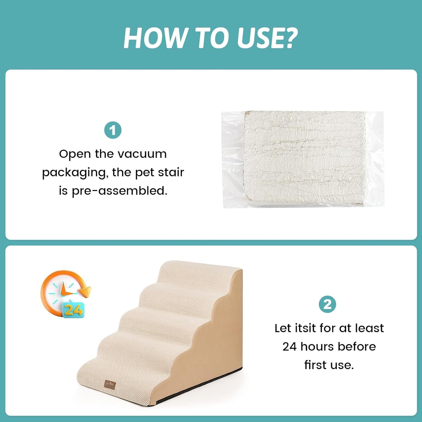 COZY KISS Dog Stairs for Small Dogs 15.7" H, Curved Dog Step for Puppy, Older Cat, Medium Pet Ramp for Sofa, Couch or Chair, Ladder with High Density Foam, 3 Step, 15.7x22.4x15.7 inch, Beige