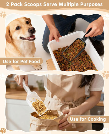 2-Pack Dog Food Scoop 1 Cup, Plastic Pet Food Measuring Scoop With Measuring Lines (1/2 & 1 Cup Markings) for Dogs, Cats, Fish, Bird（Transparent