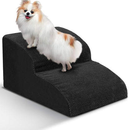 Dog Stairs for Small Dogs - High Density Foam Dog Ramp, Extra Wide Pet Steps with Non-Slip Bottom for High Beds, Couche and Sofa, Best for Pet Injured, Older Dogs Cats (Grey, 4 Steps)