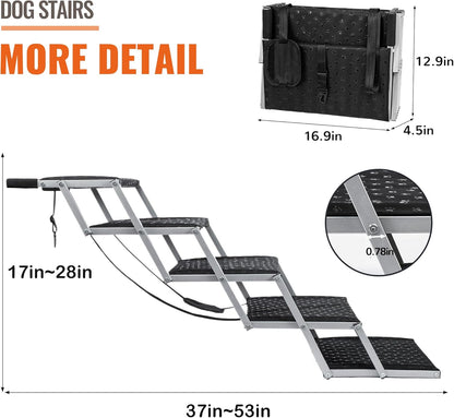 Dog Stairs for Car - Foldable Dog Ramps for Large Dogs with Non Slip Surface, Portable Dog Steps for Cars and SUV, Truck, Support Up to 200 Lbs