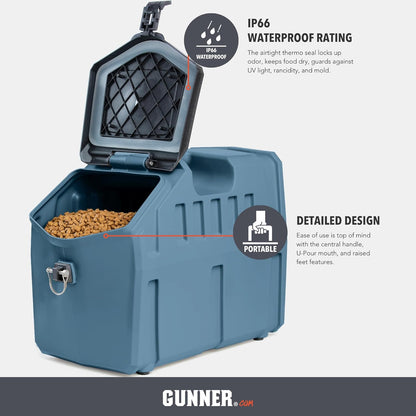 GUNNER 50 lbs Dog Food Storage Container - Waterproof & Airtight Pet Food Bin - Multi-Purpose Container for Dry Food, Corn, Chicken Feed, Treats, Bird Seed, & More - Gunmetal