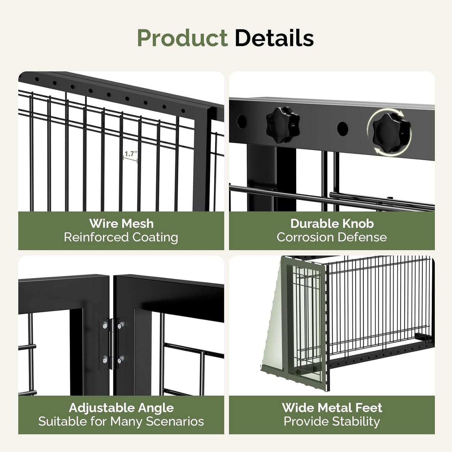 Outvita Freestanding Dog Gate, 24" H Foldable Wooden Pet Barrier Fence,3-Panel Pet Fence with Support Feet for Stairs，Hallways,Doorways, Walnut