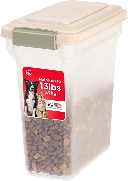 IRIS USA Dog Food Storage Container, Airtight Lid, 2-Cup Scoop, Up to 13 Pounds Pet Food Storage, Versatile Pet Food Bin, Treats, BPA Free, Gray/Dark Gray
