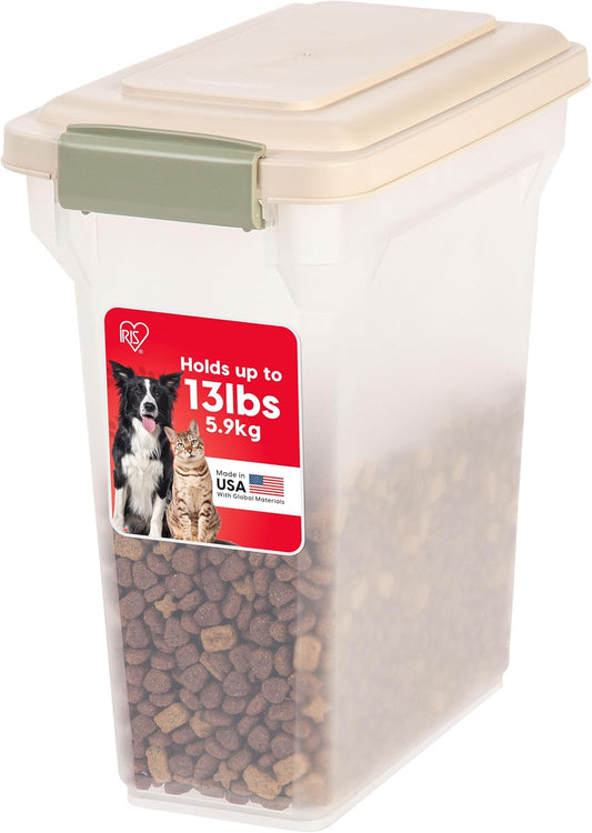 IRIS USA Dog Food Storage Container, Airtight Lid, 2-Cup Scoop, Up to 13 Pounds Pet Food Storage, Versatile Pet Food Bin, Treats, BPA Free, Gray/Dark Gray