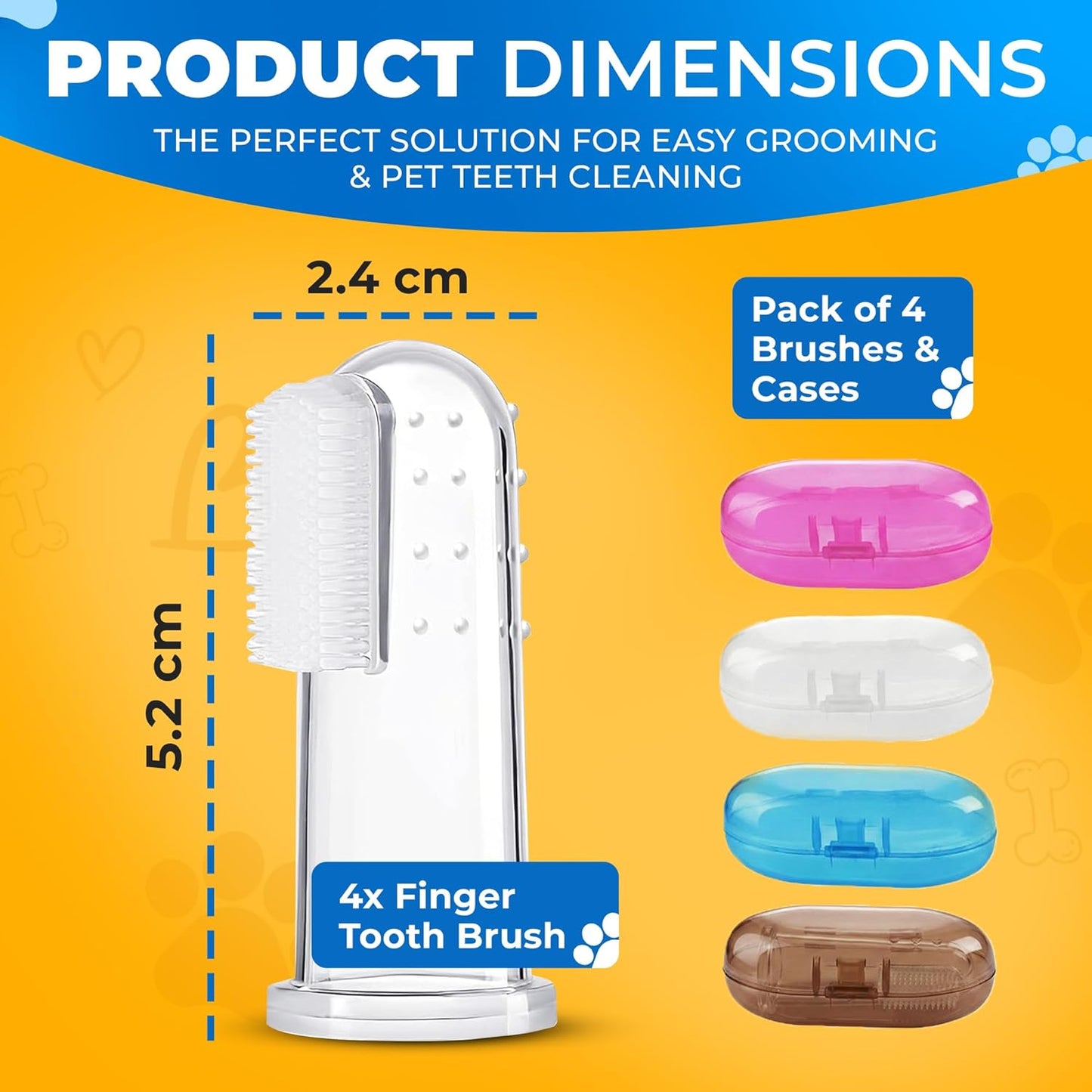 Dog Toothbrush Kit with Travel Cases – 4 Silicone Finger Toothbrushes for Dogs & Cats – Pet Dental Care, Dog Teeth Cleaning, Plaque & Tartar Control (Dog Toothbrush Kit + Dental Chew Toy)