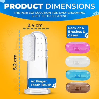 Dog Toothbrush Kit with Travel Cases – 4 Silicone Finger Toothbrushes for Dogs & Cats – Pet Dental Care, Dog Teeth Cleaning, Plaque & Tartar Control (Dog Toothbrush Kit + Dental Chew Toy)