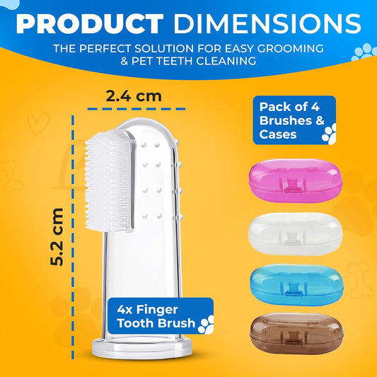 Dog Toothbrush Kit with Travel Cases – 4 Silicone Finger Toothbrushes for Dogs & Cats – Pet Dental Care, Dog Teeth Cleaning, Plaque & Tartar Control (Dog Toothbrush Kit + Dental Chew Toy)