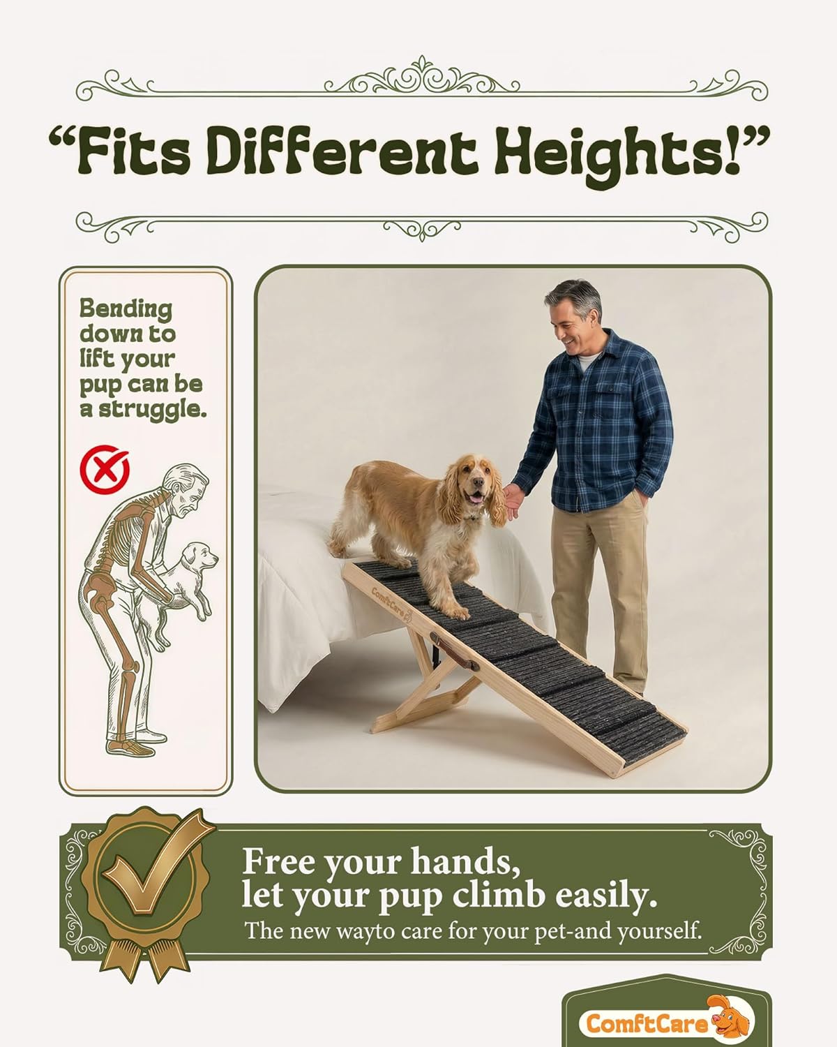 Adjustable Dog Ramp for Small Dogs, Foldable Pet Ramp for Bed & Couch, Non-Slip Indoor Ramp, Portable, Joint-Friendly Design, Supports up to 35 lbs
