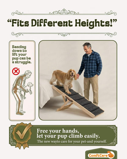 Adjustable Dog Ramp for Small Dogs, Foldable Pet Ramp for Bed & Couch, Non-Slip Indoor Ramp, Portable, Joint-Friendly Design, Supports up to 35 lbs