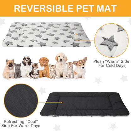 VitalCozy 4 Pcs Dog Crate Pads, Ultra Soft Warm Washable Anti-Slip Kennel Bed Mat for Pets, Reversible, Replaceable, Cage Liner for Small Medium Large Dogs and Cats (18 x 24 x 1.6 Inch,Star,Gray)