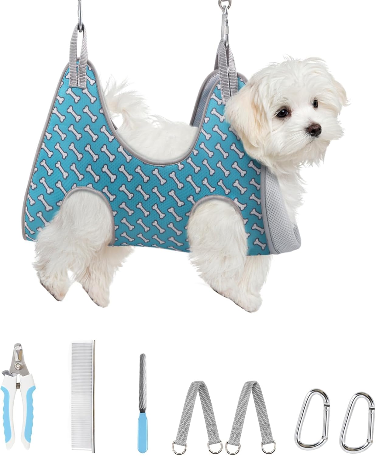 Supet Dog Grooming Hammock Harness for Dogs Cats, Relaxation Pet Nail Clipper Hammock, Restraint Dog & Small Animal Leashes Sling for Groomingk for Nail Trimming (Coral Blue, S)