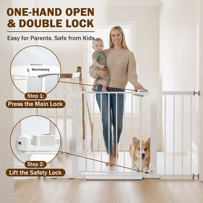 Mumeasy Baby Gate Extra Wide, 29.7-51'' Pressure Mounted Dog Gate with Walk Thru Door, Auto Close Pet Gate for House, Stairs, Doorways,Black