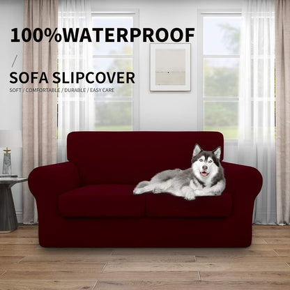 Easy-Going 100% Dual Waterproof 4 Pieces Stretch Soft Couch Cover for Dogs, Sofa Slipcover for 3 Separate Cushion Couch Leakproof Furniture Protector for Kids, Pets Dark Gray