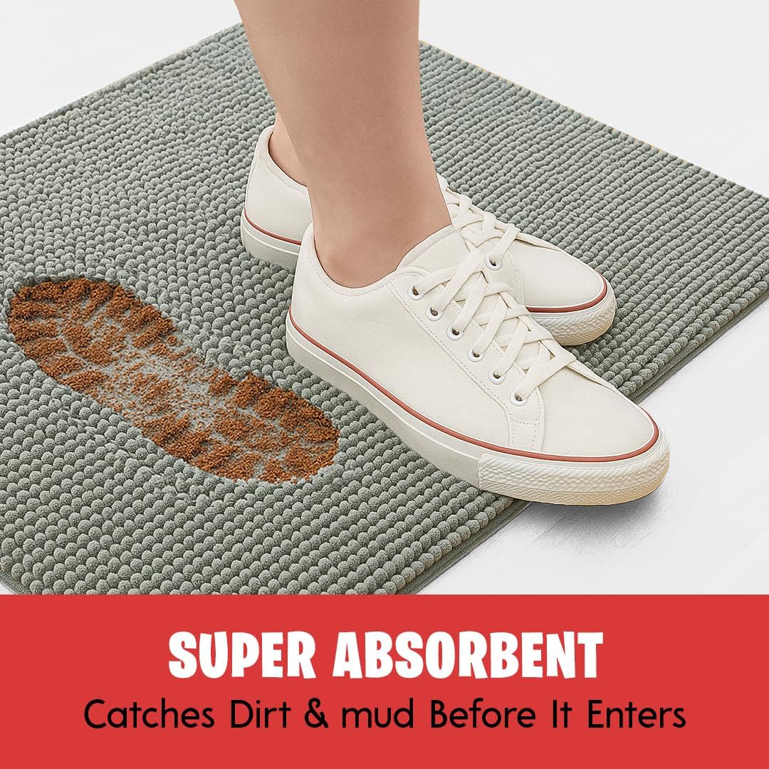MudGuard Mat™ Dog Door Mat for Muddy Paws, Super Absorbent Microfiber, Non-Slip Indoor Mat, Quick Dry Chenille Mud Mat for Dogs & Entryway, Washable, Grey 19" x 30"